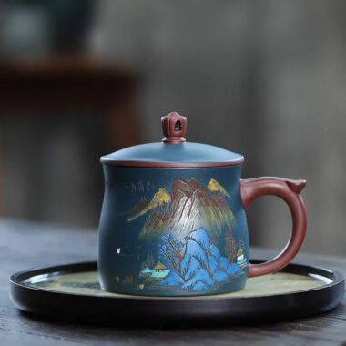 Yixing Zisha Tea Mug [Guanhai Tingtao/Shanshui] (Di Cao Qing / Lu Ni – 500ml)