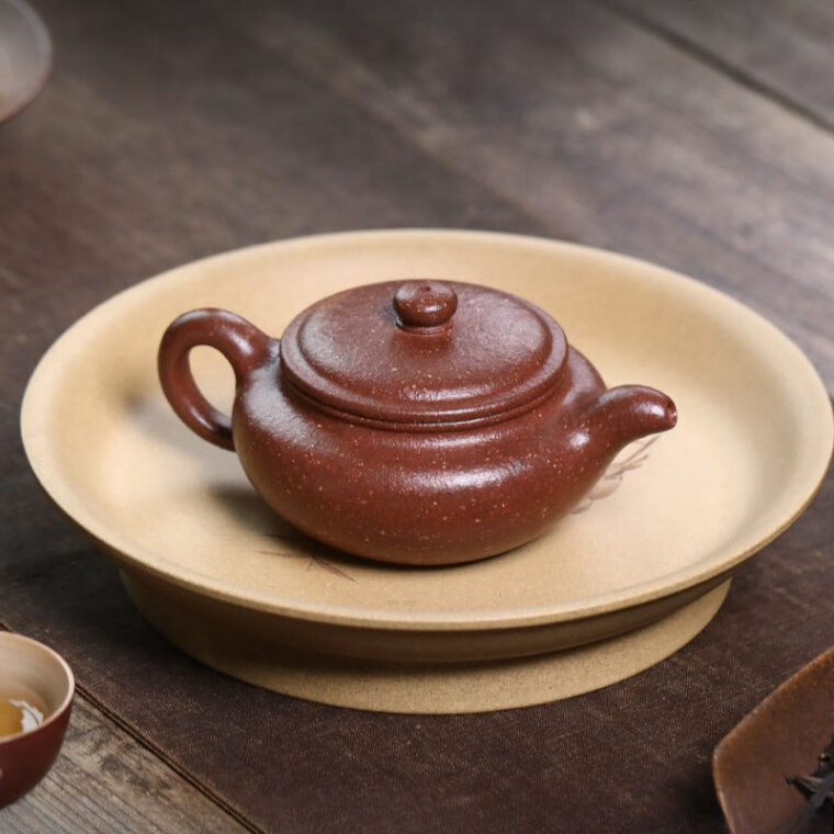 Full Handmade Yixing Zisha Teapot [Bian Fu] (Tao Hua Ni – 200ml)
