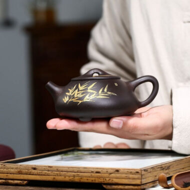 Yixing Zisha Teapot [Bamboo Shi Piao] (Hei Jin Sha – 240ml)