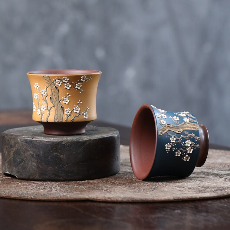 Handmade Yixing Zisha Master Tea Cup [Bi-color Plum Blossom] 180ml