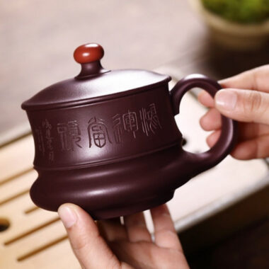 Yixing Zisha Tea Mug with Filter [Good Luck & Fortune] (Zi Ni – 310ml)