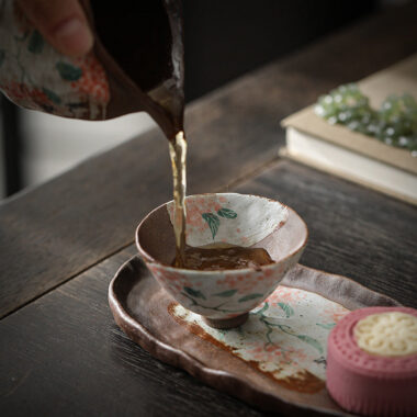 Firewood Fired Hand-painted Floral Ceramic Gaiwan / Tea Cup Set [Happiness]