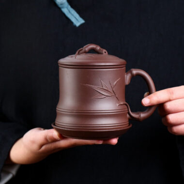 Yixing Zisha Tea Mug with Filter [Bamboo] 4pcs Set (Zi Ni – 480ml)