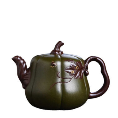 Full Handmade Yixing Zisha Teapot [Bi-color Pumpkin Pot] (Lu Ni/Zi Ni – 350ml)