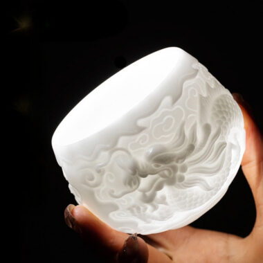 Ice Jade White Porcelain [Relief Dragon] Tea Cup 120ml