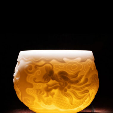 Ice Jade White Porcelain [Relief Dragon] Tea Cup 120ml