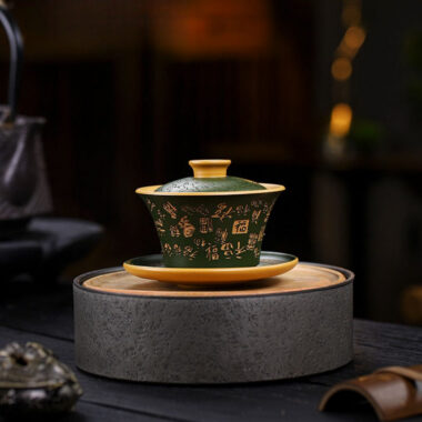 Master Handmade Yixing Zisha Gaiwan [Hundred Blessings] (Huangjin Duan Ni – 150ml)