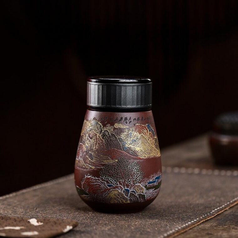 Master Handmade Yixing Zisha Travel Tea Cup [Golden Mountain Silver Mountain] (Zi Ni – 400ml)