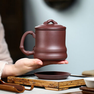 Yixing Zisha Tea Mug with Filter [Bamboo] 4pcs Set (Zi Ni – 480ml)