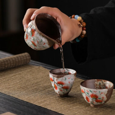 Firewood Fired Hand-painted Floral Ceramic Gaiwan / Fair Cup / Tea Cup