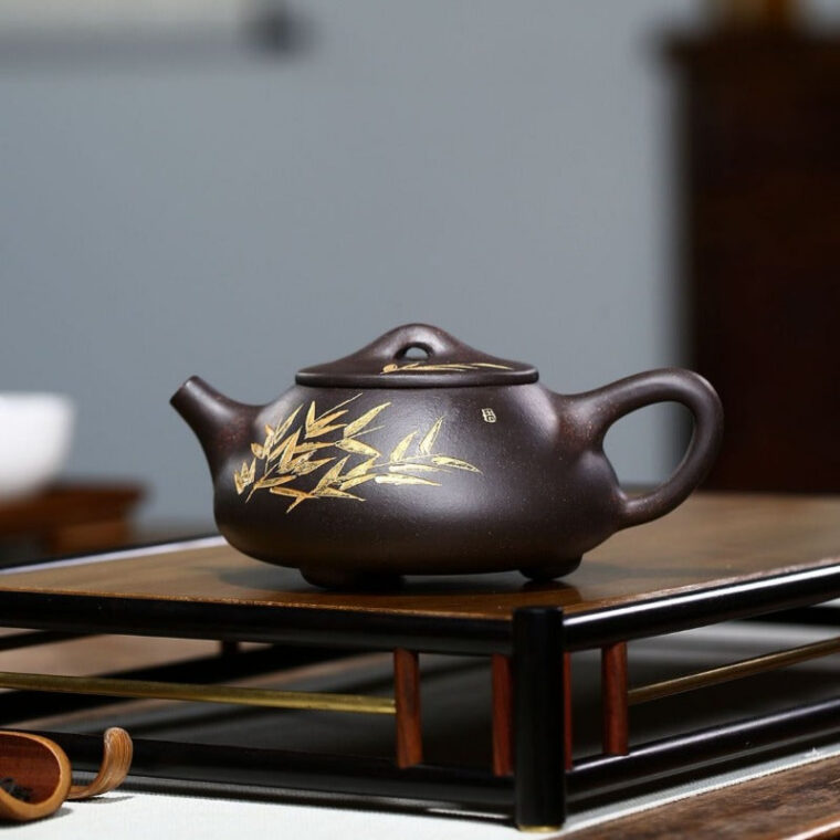 Yixing Zisha Teapot [Bamboo Shi Piao] (Hei Jin Sha – 240ml)