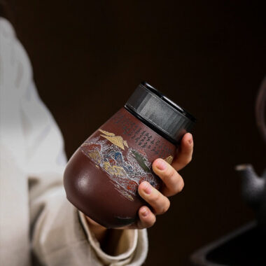 Master Handmade Yixing Zisha Travel Tea Cup [Golden Mountain Silver Mountain] (Zi Ni – 400ml)