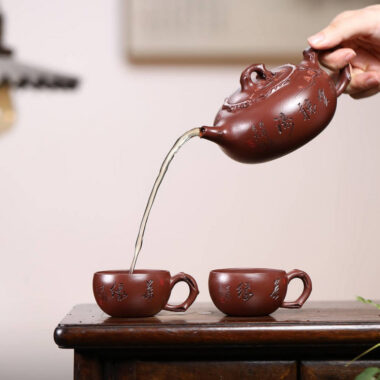 Full Handmade Yixing Zisha Teapot Set [Guan Yun Ting Tao] (Di Cao Qing – 300ml)