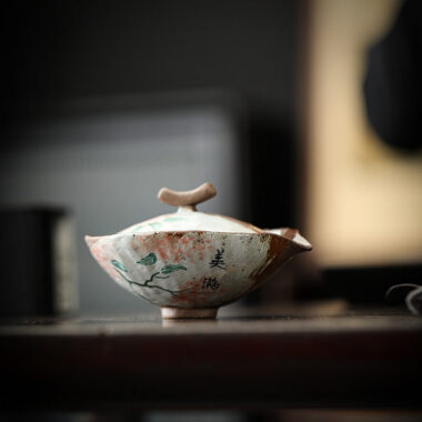 Firewood Fired Hand-painted Floral Ceramic Gaiwan / Tea Cup Set [Happiness]