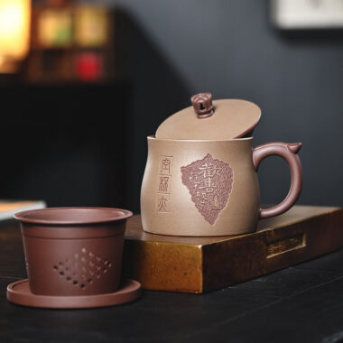Yixing Zisha Tea Mug with Filter [Joy] (Zi Ni / Duan Ni – 460ml)