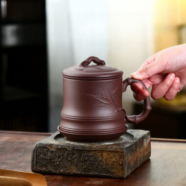 Yixing Zisha Tea Mug with Filter [Bamboo] 4pcs Set (Zi Ni – 480ml)