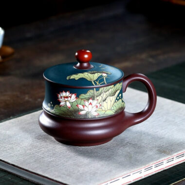 Yixing Zisha Tea Mug [Lotus] (Lu Ni / Zi Ni – 420ml)
