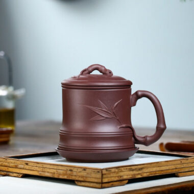 Yixing Zisha Tea Mug with Filter [Bamboo] 4pcs Set (Zi Ni – 480ml)