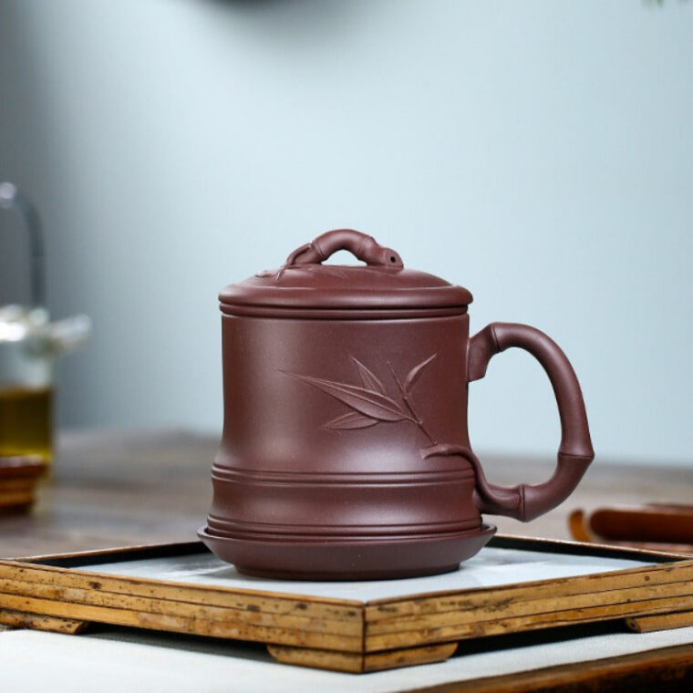 Yixing Zisha Tea Mug with Filter [Bamboo] 4pcs Set (Zi Ni – 480ml)