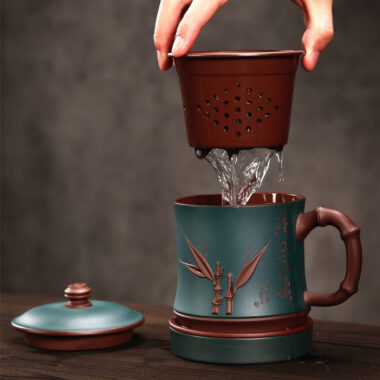 Yixing Zisha Tea Mug with Filter [Bamboo Breeze] 4/5pcs Set (Zi Ni – 460ml)