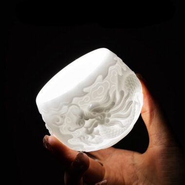Ice Jade White Porcelain [Relief Dragon] Tea Cup 120ml