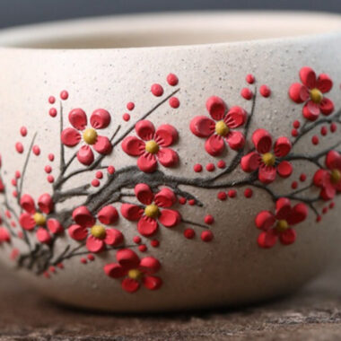 Handmade Yixing Zisha Master Tea Cup [Plum Blossom / Magnolia] 90ml