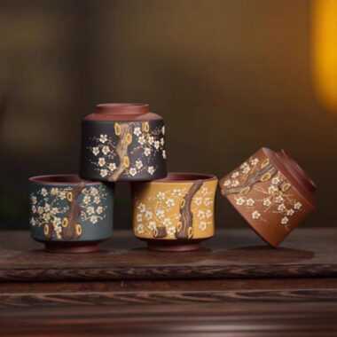 Handmade Yixing Zisha Master Tea Cup [Bi-color Plum Blossom] 110ml