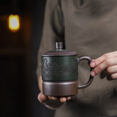 Master Handmade Yixing Zisha Tea Mug [Jiangshan Ru Hua] (Jinsha Zi Ni – 380ml)