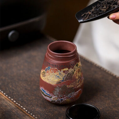 Master Handmade Yixing Zisha Travel Tea Cup [Golden Mountain Silver Mountain] (Zi Ni – 400ml)