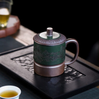 Master Handmade Yixing Zisha Tea Mug [Jiangshan Ru Hua] (Jinsha Zi Ni – 380ml)