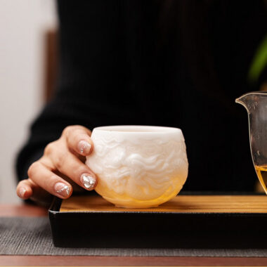 Ice Jade White Porcelain [Relief Dragon] Tea Cup 120ml