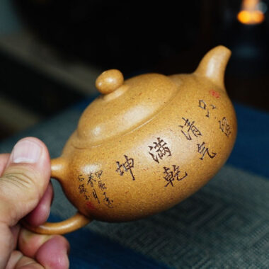 Full Handmade Yixing Zisha Teapot [Yuan Zhu Pot] (Wucai Lao Duan Ni – 220ml)