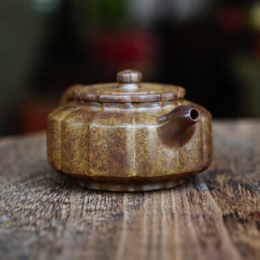 Full Handmade Yixing Zisha Teapot [Jinnang Zhou Pan Pot] (Qing Duan Ni Firewood Fired – 140ml)
