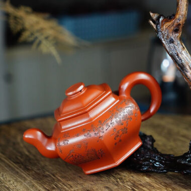 Full Handmade Yixing Zisha Teapot [Liufang Gong Deng Pot] (Zhu Ni – 310ml)