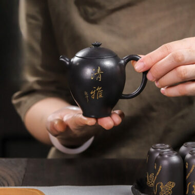 Full Handmade Yixing Zisha Teapot [Wen Xiang] 1 Pot 4 Cups with Tea Tray Set (Shi Huang – 150ml)