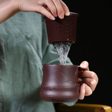 Yixing Zisha Tea Mug with Filter [Bamboo] 5pcs Set (Lao Zi Ni – 450ml)