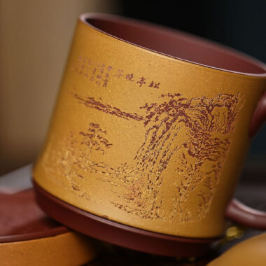 Yixing Zisha Tea Mug with Filter [Song Ting Wan Cui] (Zi Ni / Huangjin Duan Ni – 390ml)