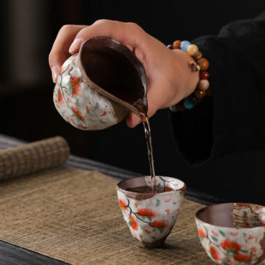 Firewood Fired Hand-painted Floral Ceramic Gaiwan / Fair Cup / Tea Cup