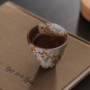 Firewood Fired Hand-painted Floral Ceramic Gaiwan / Fair Cup / Tea Cup