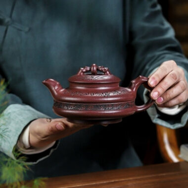 Full Handmade Yixing Zisha Teapot [Lucky Bamboo] (Zi Ni – 480ml)