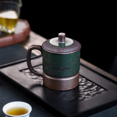 Master Handmade Yixing Zisha Tea Mug [Jiangshan Ru Hua] (Jinsha Zi Ni – 380ml)