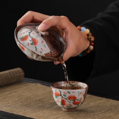 Firewood Fired Hand-painted Floral Ceramic Gaiwan / Fair Cup / Tea Cup