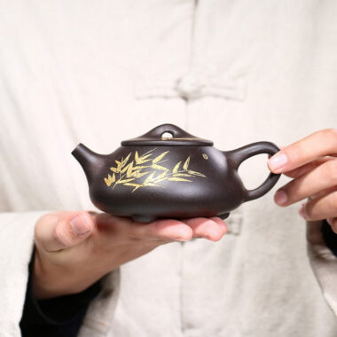Yixing Zisha Teapot [Bamboo Shi Piao] (Hei Jin Sha – 240ml)