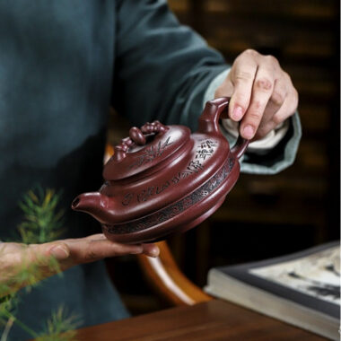 Full Handmade Yixing Zisha Teapot [Lucky Bamboo] (Zi Ni – 480ml)