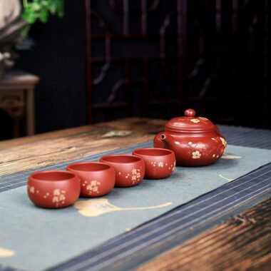 Yixing Zisha Teapot Set [Plum Blossom Fanggu] (Dahongpao – 270ml)