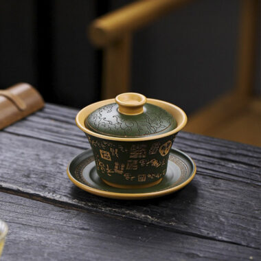 Master Handmade Yixing Zisha Gaiwan [Hundred Blessings] (Huangjin Duan Ni – 150ml)