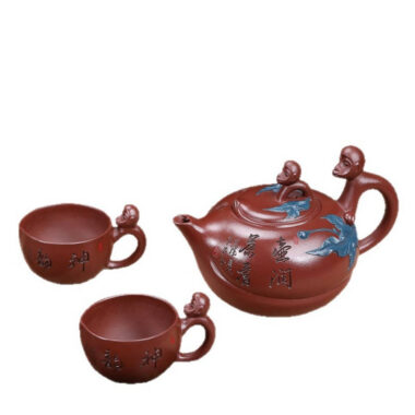 Full Handmade Yixing Zisha Teapot Set [Mother and Son] (Di Cao Qing – 300ml)