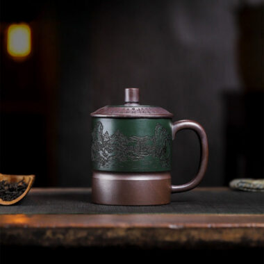 Master Handmade Yixing Zisha Tea Mug [Jiangshan Ru Hua] (Jinsha Zi Ni – 380ml)