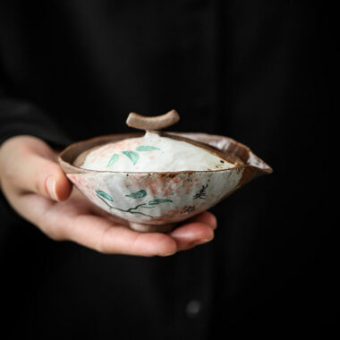 Firewood Fired Hand-painted Floral Ceramic Gaiwan / Tea Cup Set [Happiness]