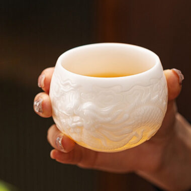 Ice Jade White Porcelain [Relief Dragon] Tea Cup 120ml